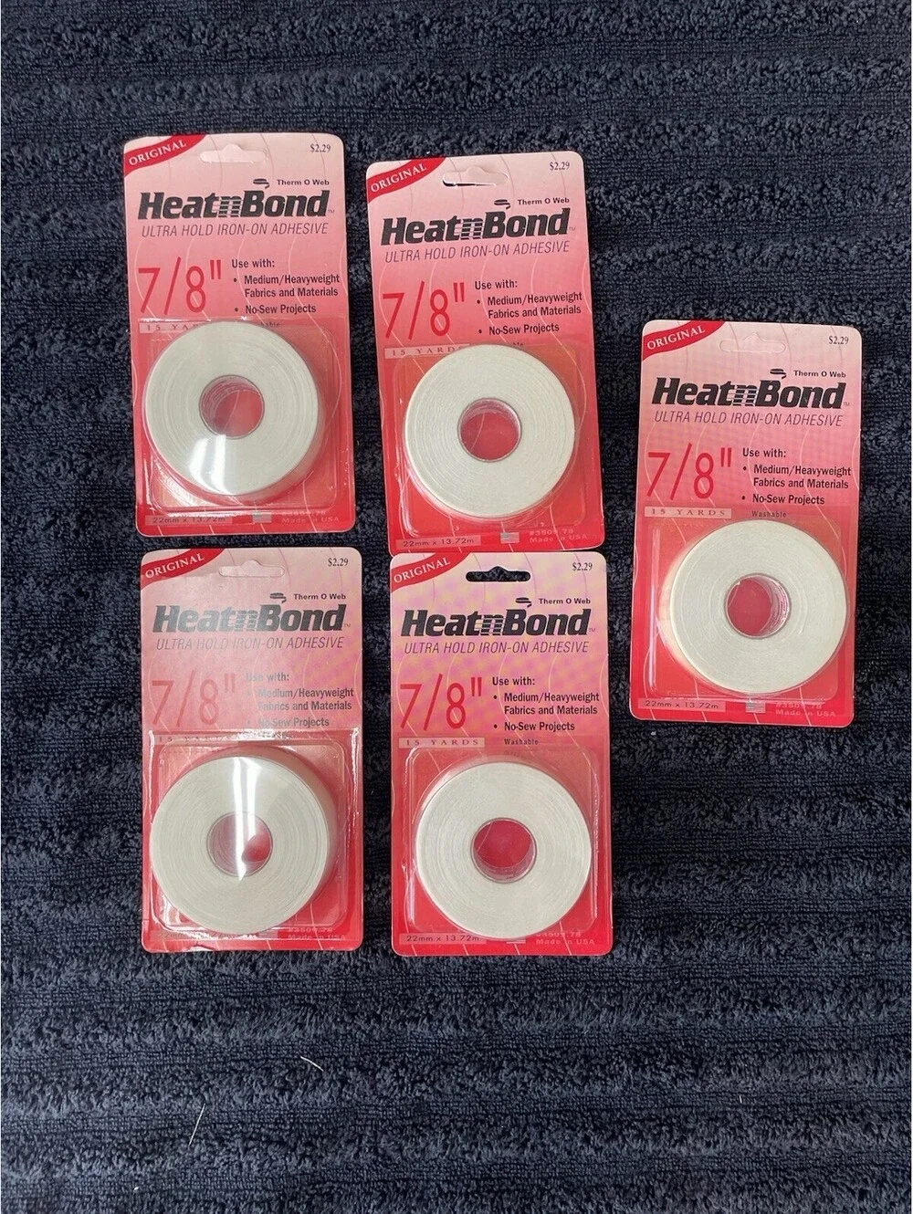 New Lot Of 5 Heat N Bond Iron On Adhesive Size 7/8